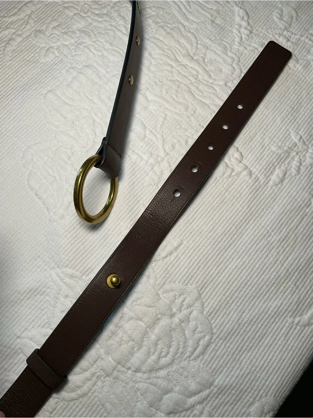 CAbi Brown Leather Ring Buckle Belt with Gold Studs